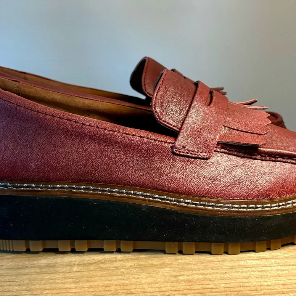 Clarks Burgundy Leather Kiltie Loafers